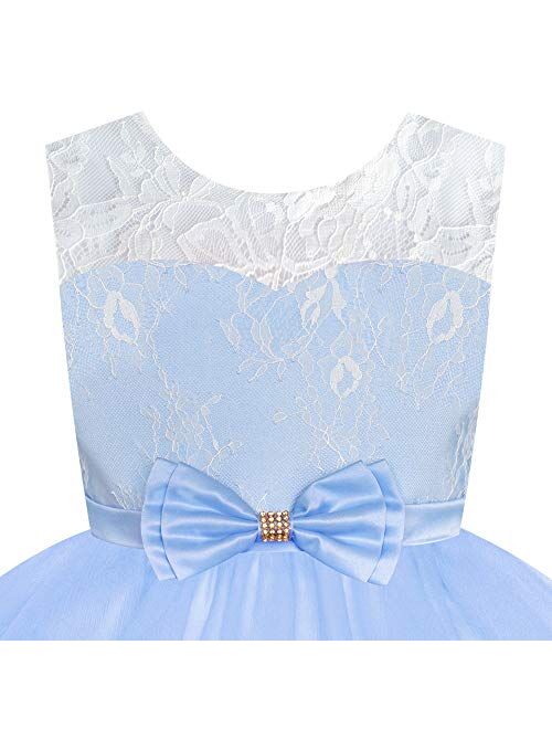 Sunny Fashion Flower Girl Dress Navy Blue Lace Sleeveless Wedding Size 6-12