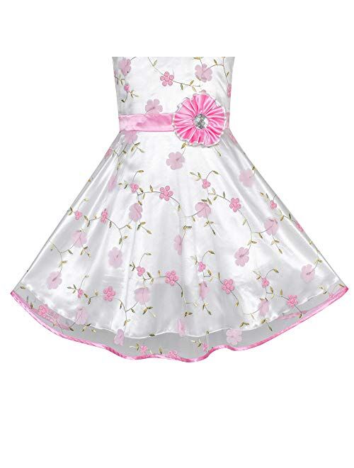 Sunny Fashion Girls Dress Pink Floral Tulle Birthday Party Wedding Size 4-12
