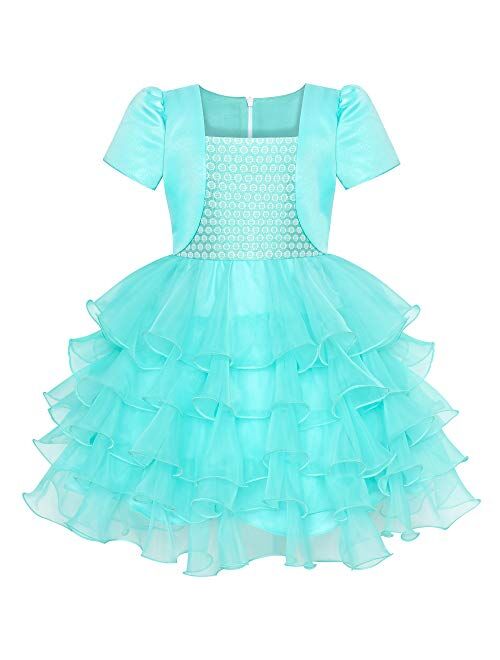 Sunny Fashion Girls Dress Long Sleeve Unicorn Castle Rainbow Purple Size 5-10