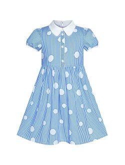 Girls Dress School Blue Strip Print Size 4-10