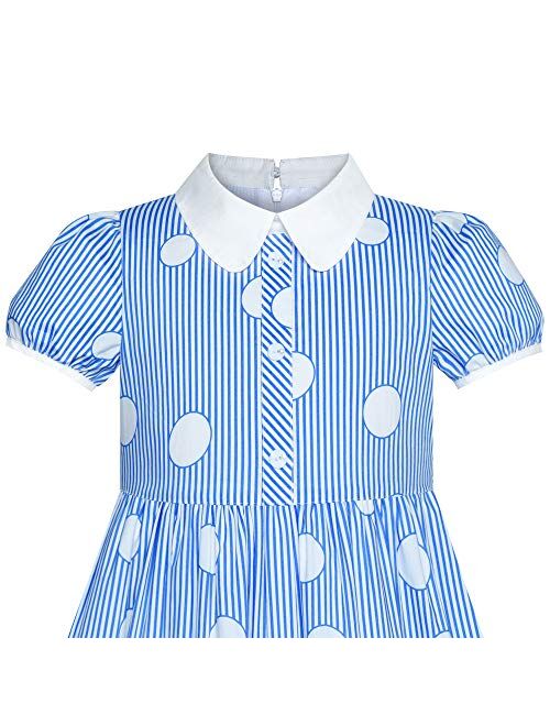 Sunny Fashion Girls Dress School Blue Strip Print Size 4-10