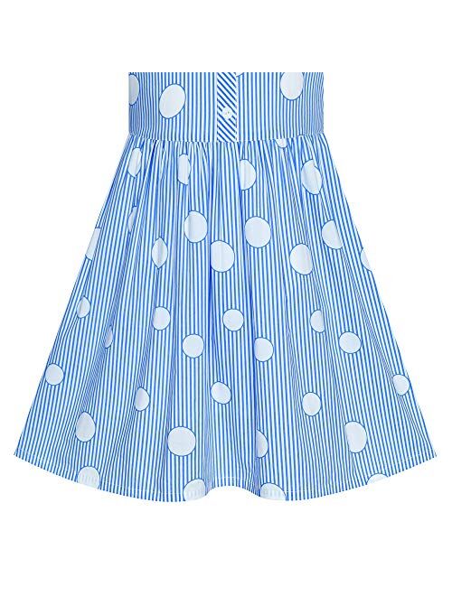Sunny Fashion Girls Dress School Blue Strip Print Size 4-10