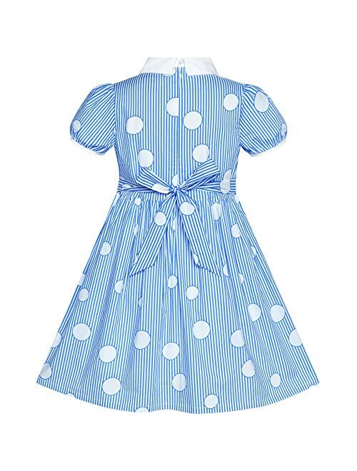 Sunny Fashion Girls Dress School Blue Strip Print Size 4-10