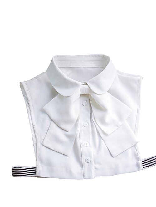 Shinywear Korean Women White Detachable Bow False Shirt Doll Collar Blouse Dickey