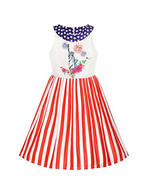 Sunny Fashion Girls Dress American Flag National Day Size 6-12