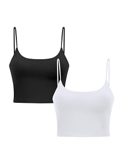 light & leaf 1/2 Pack Crop Tank Tops with Built in Bra Padded Long Yoga Sports Bra Fashion Womenswear for Workout Fitness