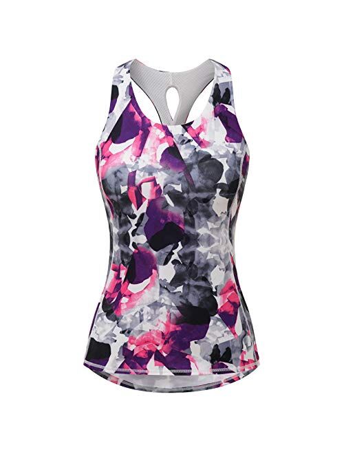 Aonour Workout Tops for Women Built in Bra Tank Tops for Women Cross Back Yoga Tops Slim Fit Gym Clothes for Women