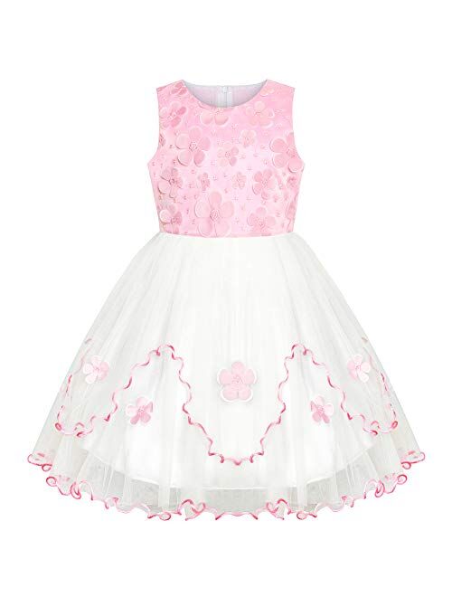Sunny Fashion Flower Girls Dress Pink White Wedding Party Bridesmaid Size 6-12