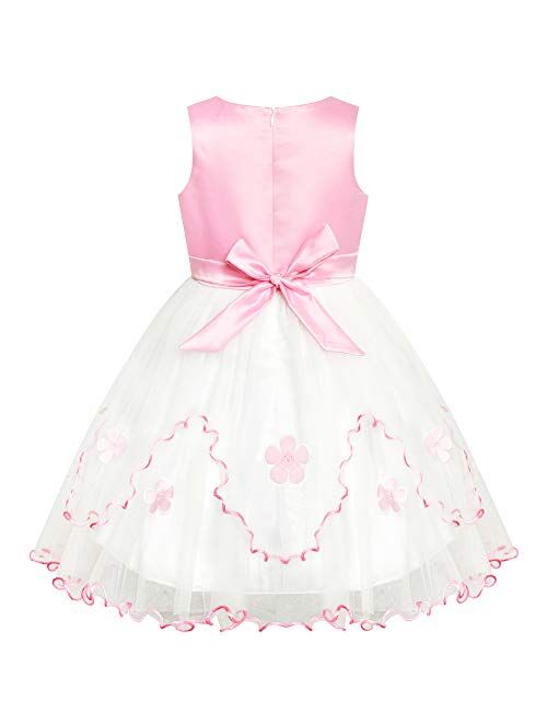 Sunny Fashion Flower Girls Dress Pink White Wedding Party Bridesmaid Size 6-12