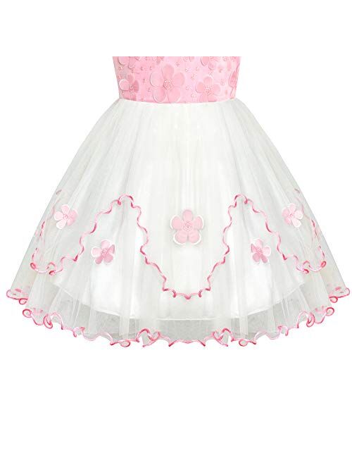 Sunny Fashion Flower Girls Dress Pink White Wedding Party Bridesmaid Size 6-12
