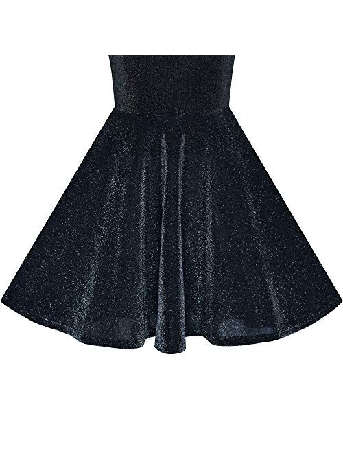 Sunny Fashion Girls Dress Cold Shoulder Black Dress Sparkling Birthday Size 6-12