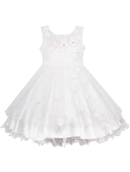 Sunny Fashion Flower Girls Dress White Wedding Pageant Bridesmaid Gown Size 3-10