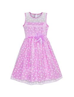 Flower Girl Dress Lace Sequin Flare Pink Wedding Party Size 5-12