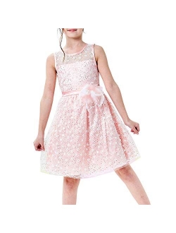 Flower Girl Dress Lace Sequin Flare Pink Wedding Party Size 5-12