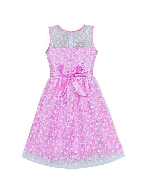 Sunny Fashion Flower Girl Dress Lace Sequin Flare Pink Wedding Party Size 5-12