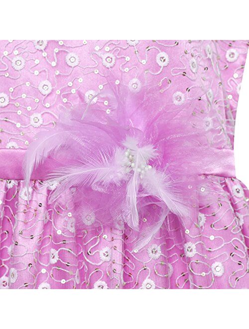 Sunny Fashion Flower Girl Dress Lace Sequin Flare Pink Wedding Party Size 5-12