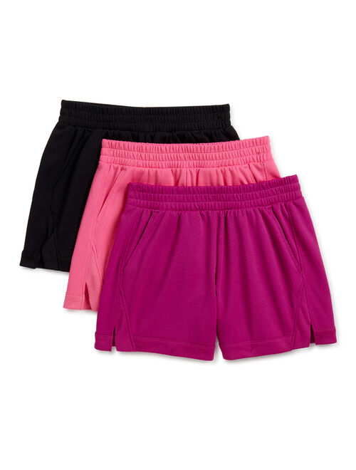 Athletic Works Girls Mesh Active Soccer Shorts, 3-Pack, Sizes 4-18 & Plus