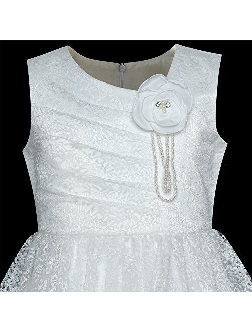 Sunny Fashion Flower Girl Dress Off White Lace First Communion Wedding Bridesmaid