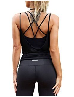 Tobrief Workout Tank Tops for Women,Sexy Backless Yoga Top Loose Open Back Running Sports Gym Shirts