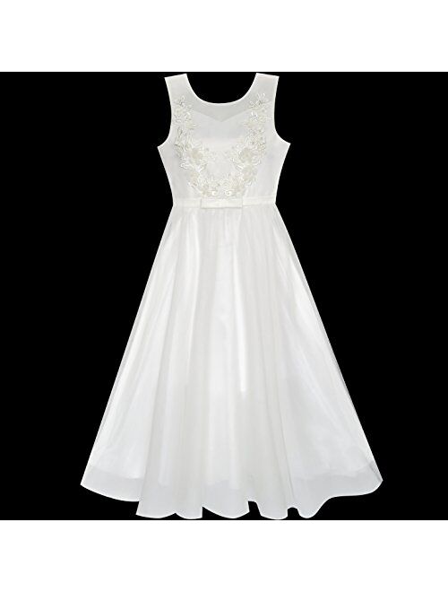 Sunny Fashion Flower Girls Dress Off White Wedding Veil First Communion