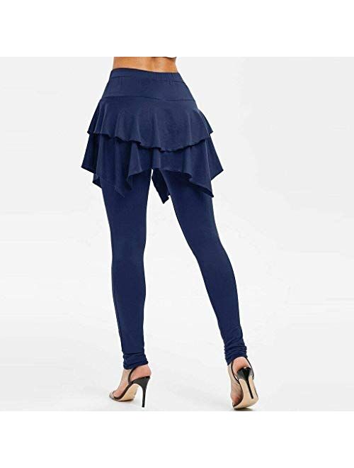 SZBEJMYA 2-in-1 Tiered Ruffle Skirted Legging, Women Solid Color One Piece Skinny Pants Dress