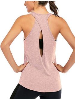 ICTIVE Women's Cross Back Yoga Shirt Backless Workout Tops for Womens Racerback Tank Tops Open Back Running Muscle Tanks