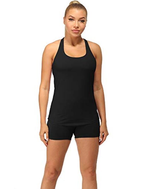 icyzone Built in Bra Workout Tank Tops for Women - Open Back Strappy Athletic Yoga Tops Exercise Running Gym Shirts