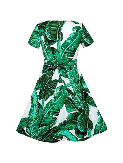 Sunny Fashion Girls Dress Green Leaf Print Pineapple Dragonfly Size 5-10