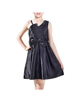 Girls Dress Satin Bow Tie One-Shoulder Party Size 6-12