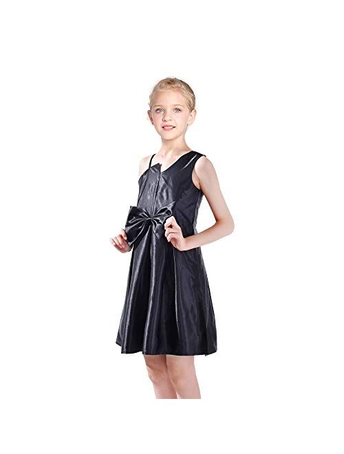 Sunny Fashion Girls Dress Satin Bow Tie One-Shoulder Party Size 6-12