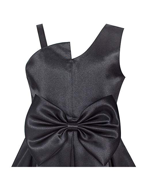 Sunny Fashion Girls Dress Satin Bow Tie One-Shoulder Party Size 6-12
