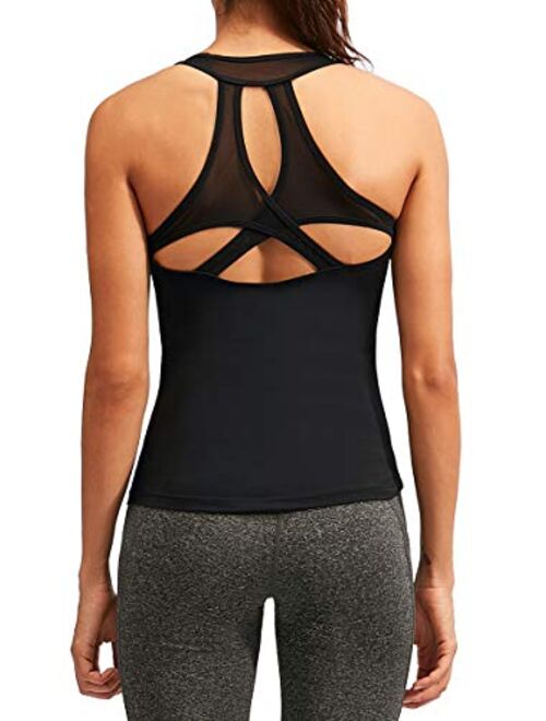 ATTRACO Mesh Workout Tank Tops for Women Yoga Tops Gym Shirts Running Fitness Activewear 