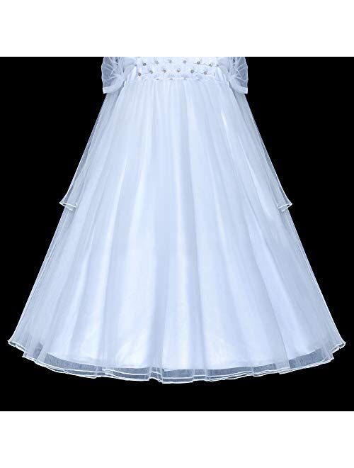 Sunny Fashion Flower Girls Dress White Sparkling Corset Pageant Vintage