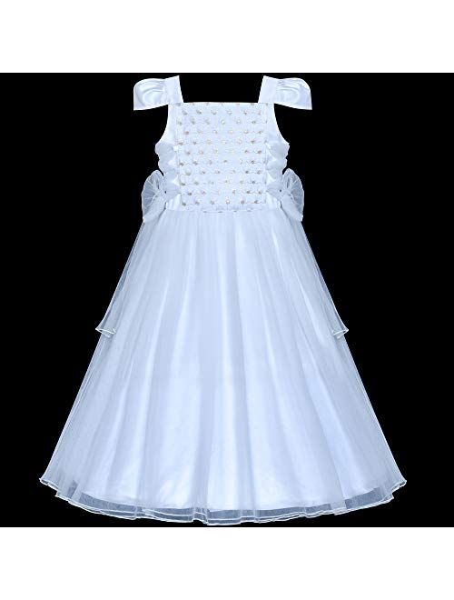 Sunny Fashion Flower Girls Dress White Sparkling Corset Pageant Vintage