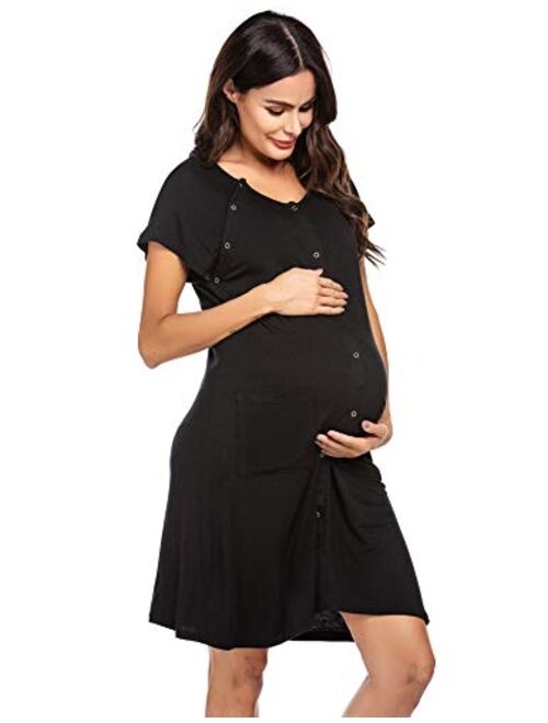 Ekouaer 3 in 1 Nursing Dress Maternity Nightgown Labor/Delivery Breastfeeding Birthing Gown with Button
