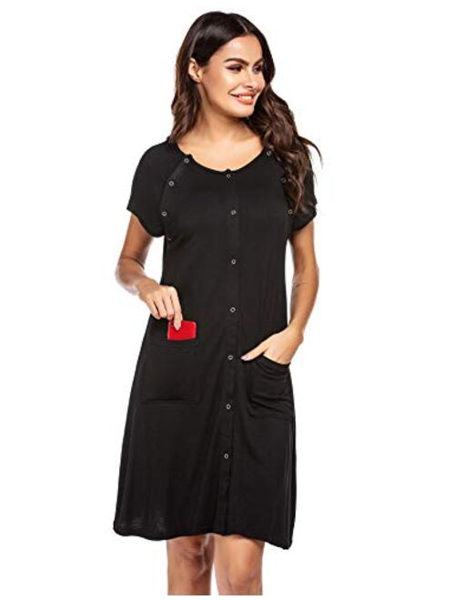 Ekouaer 3 in 1 Nursing Dress Maternity Nightgown Labor/Delivery Breastfeeding Birthing Gown with Button