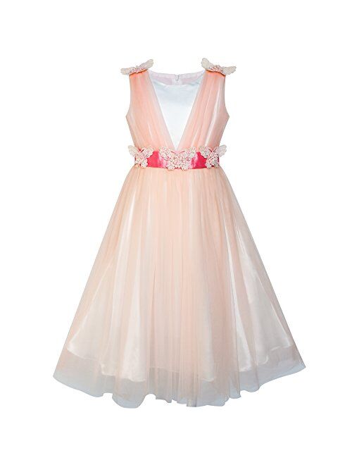 Sunny Fashion Flower Girls Dress Peach Ruffle Wedding Bridesmaid