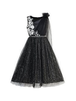 Girls Dress Black Sparkling Tulle Lace Party Prom Gown Size 6-12