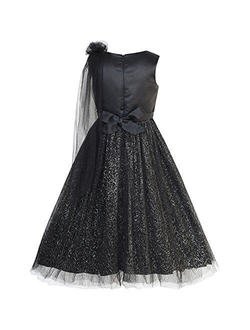Sunny Fashion Girls Dress Black Sparkling Tulle Lace Party Prom Gown Size 6-12