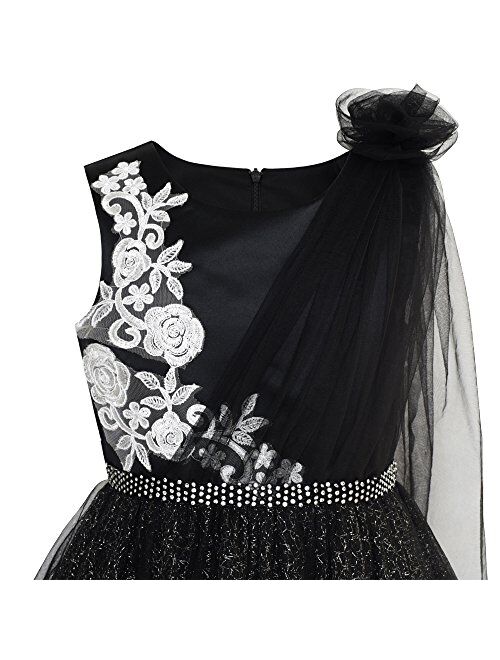 Sunny Fashion Girls Dress Black Sparkling Tulle Lace Party Prom Gown Size 6-12