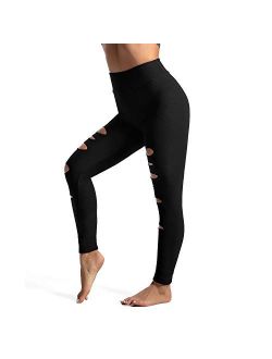 KT High Waist Workout Leggings with Inside Pockets, Cutout Ripped Buttery Soft Tummy Control Yoga Skinny Leggings