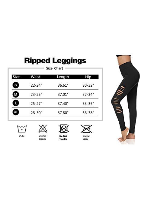 LouKeith Womens Leggings Ripped Cutout High Waist Yoga Workout Running Distressed Skinny Pants