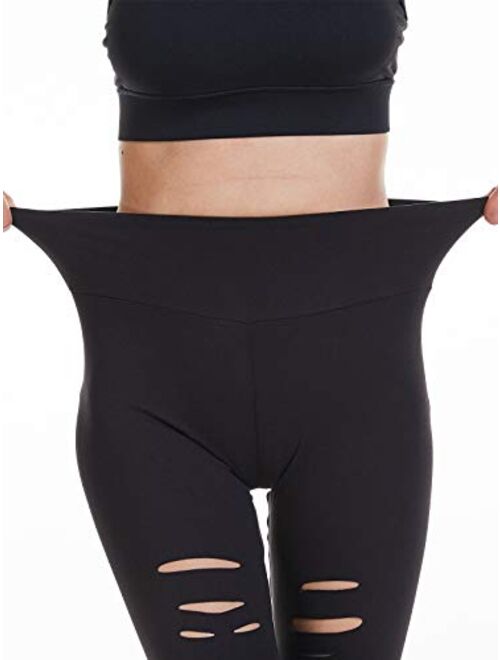 Baihetu Women's High Waist Yoga Pants Cutout Ripped Super Soft and Comfortable Skinny Leggings