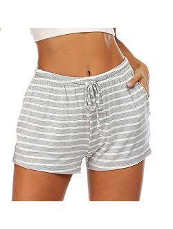 Women Pajama Shorts Comfy Lounge Bottom with Pockets Stretch Strip Sleepwear Drawstring Pj Bottoms Sleep Pants