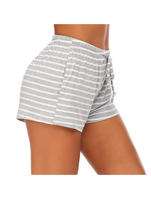 Ekouaer Women Pajama Shorts Comfy Lounge Bottom with Pockets Stretch Strip Sleepwear Drawstring Pj Bottoms Sleep Shorts