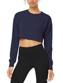 Long Sleeve Crop Top Cropped Sweatshirt for Women with Thumb Hole