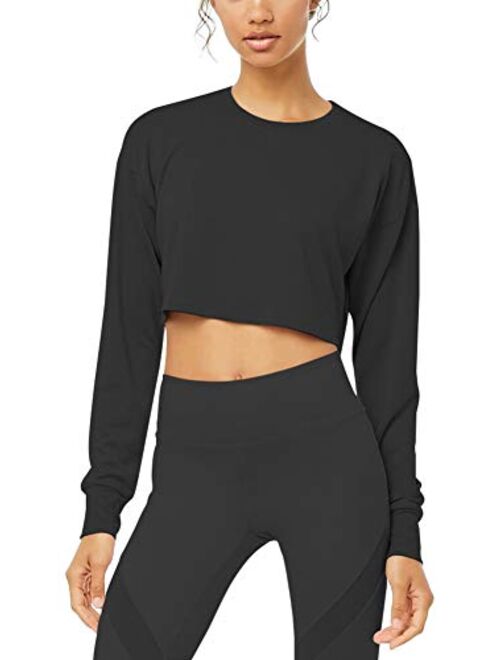 Bestisun Long Sleeve Crop Top Cropped Sweatshirt for Women with Thumb Hole