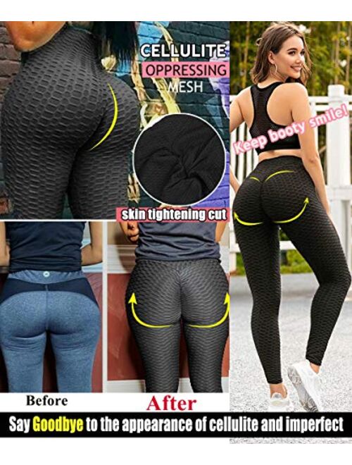 Jenbou Anti Cellulite Workout Leggings for Women Ruched Butt Lifting Yoga Pants Tummy Control Tight Leggings