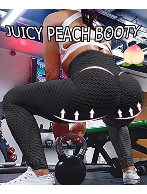 Jenbou Anti Cellulite Workout Leggings for Women Ruched Butt Lifting Yoga Pants Tummy Control Tight Leggings