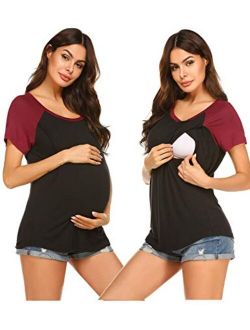 Womens Short Sleeve Maternity & Nursing Tops Raglan Breastfeeding Shirts Soft T-Shirt for Breastfeeding